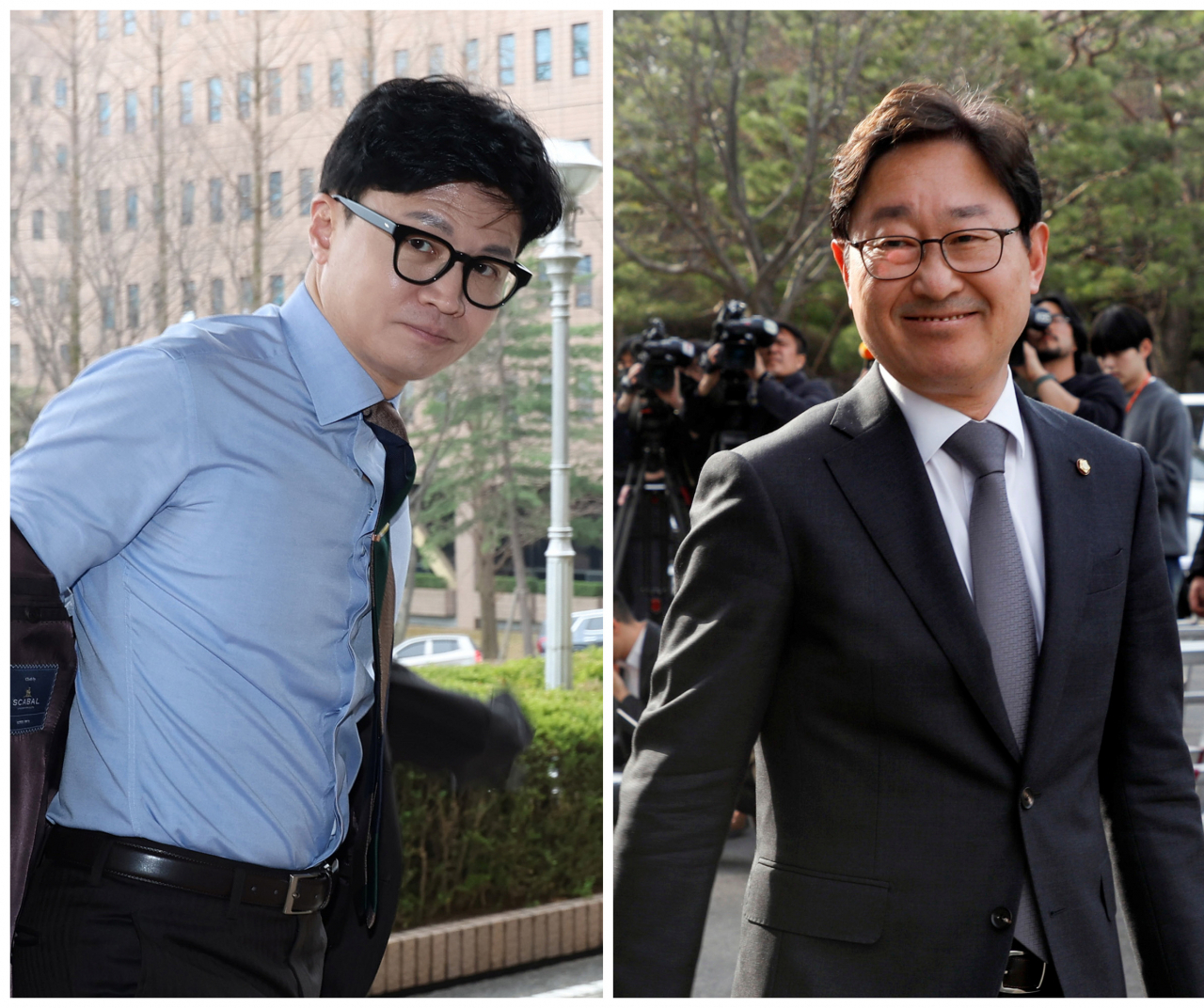한동훈 법무부 장관(왼쪽)과 전임 장관인 박범계 더불어민주당 의원 [연합]