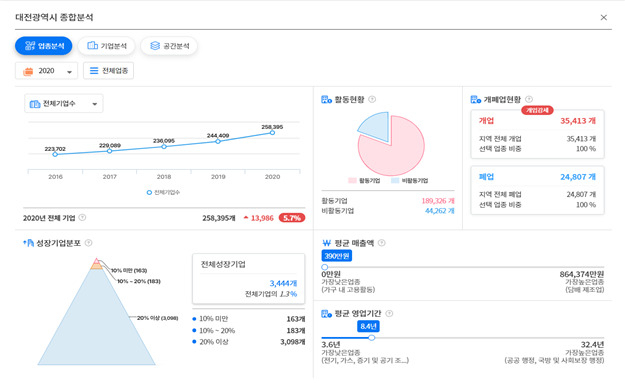 기업분석 생태지도 중 종합분석의 예(대전광역시)[통계청 제공]