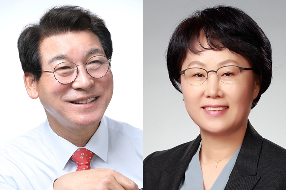 한국항공우주산업(KAI) 사외이사로 신규 선임된 김근태 전 국회의원(왼쪽)과 김경자 전 한국수출입은행 중소중견기업금융본부 부행장.