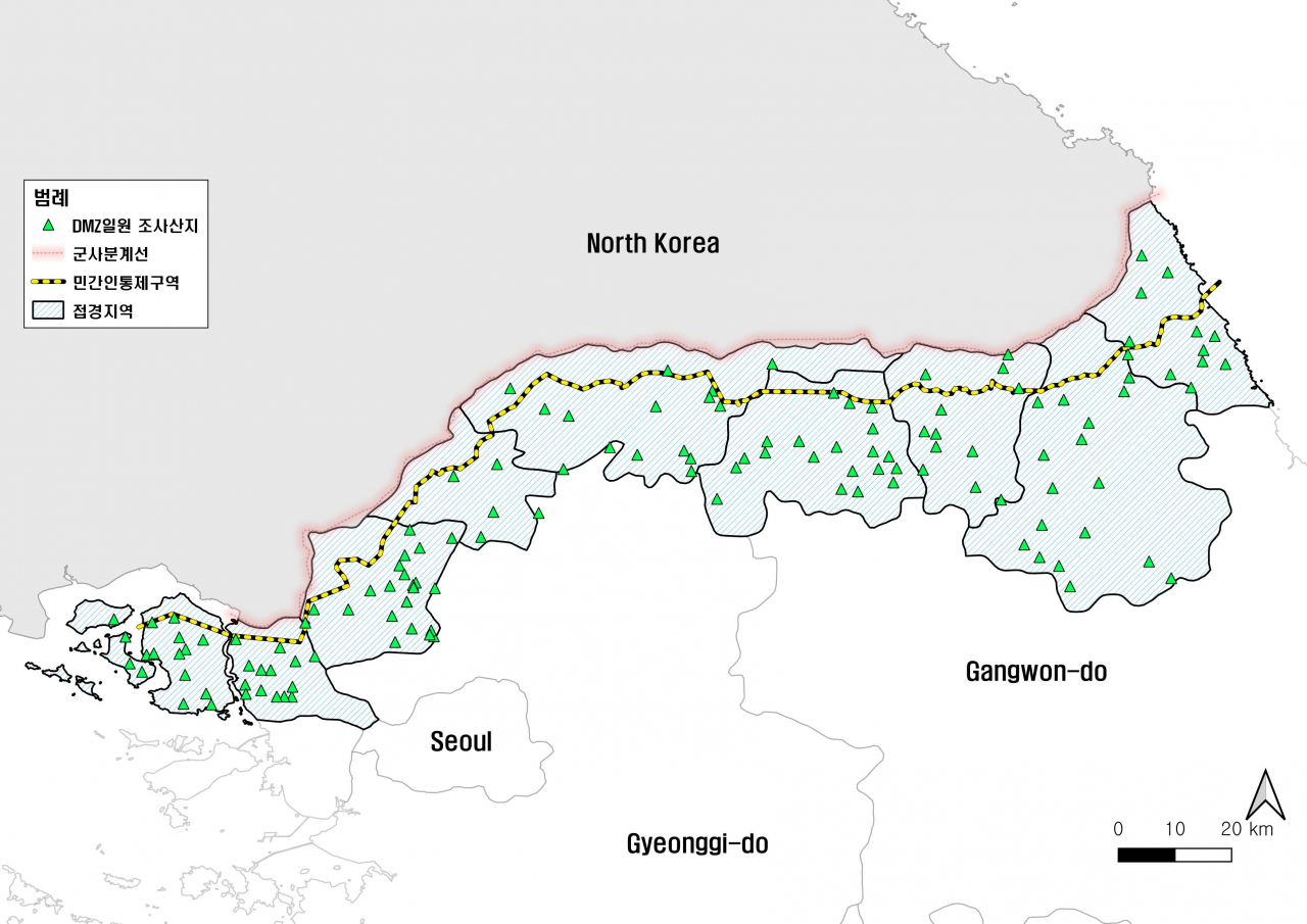 DMZ 일원 식물조사 산지 위치도