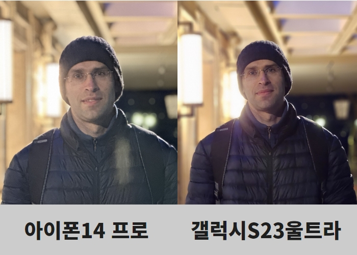 각 스마트폰 별 저조도 인물 촬영 결과물 [폰아레나 캡처]