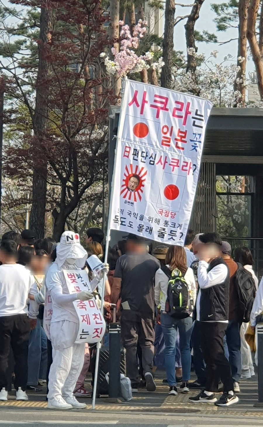 “日편단심, 사쿠라는 일본 꽃”…석촌호수 ‘尹저격’ 팻말, 왜?