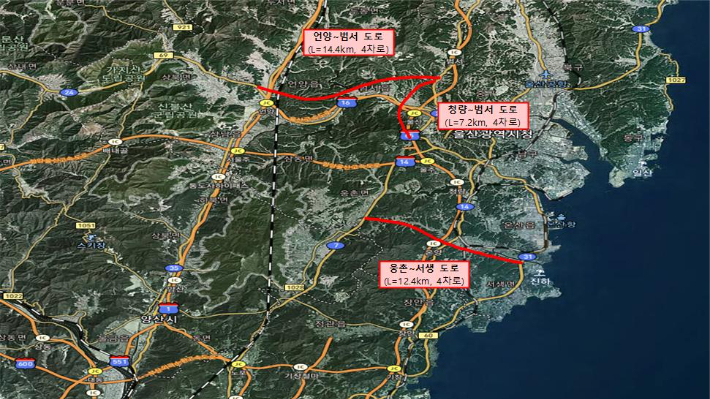 울산시가 개설을 건의한 3개 도로 위치도. [사진=울산시]