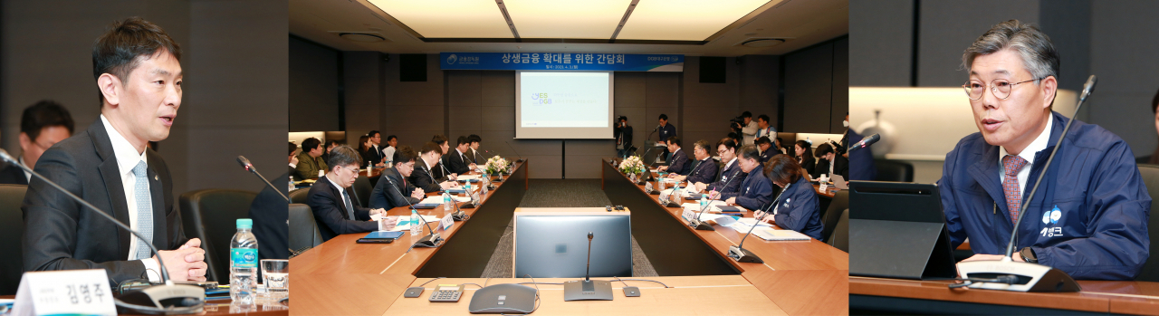 DGB대구은행은 3일 대구 수성동 본점에서 상생금융 확대 간담회를 열고 1조6000억원의 서민금융을 공급하는 종합지원 계획을 발표했다. DGB대구은행 상생금융 확대를 위한 간담회에 참석한 이복현 금감원장(왼쪽), 황병우 대구은행장.[대구은행 제공]