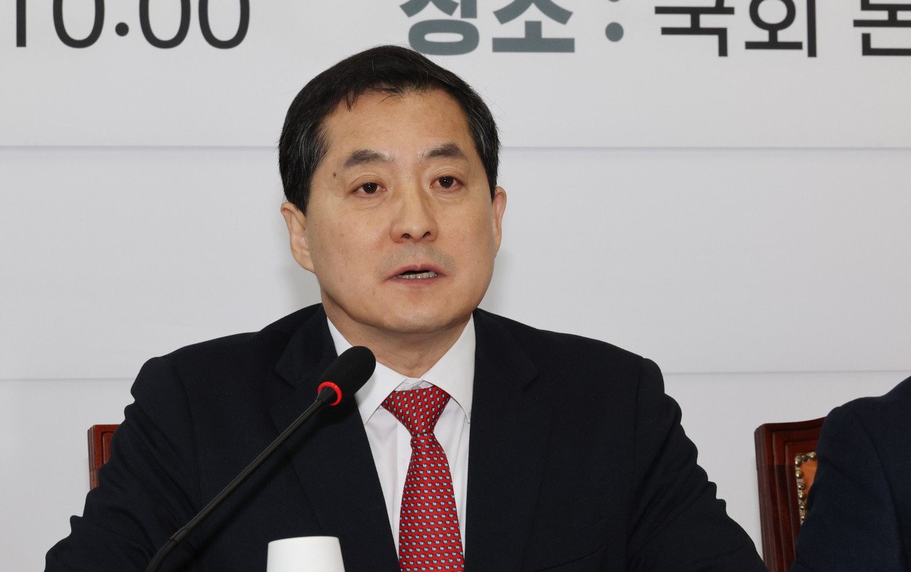 국민의힘 박대출 정책위의장이 31일 오전 서울 여의도 국회에서 열린 전기·가스 요금 관련 당정협의회에서 발언하고 있다. 연합뉴스