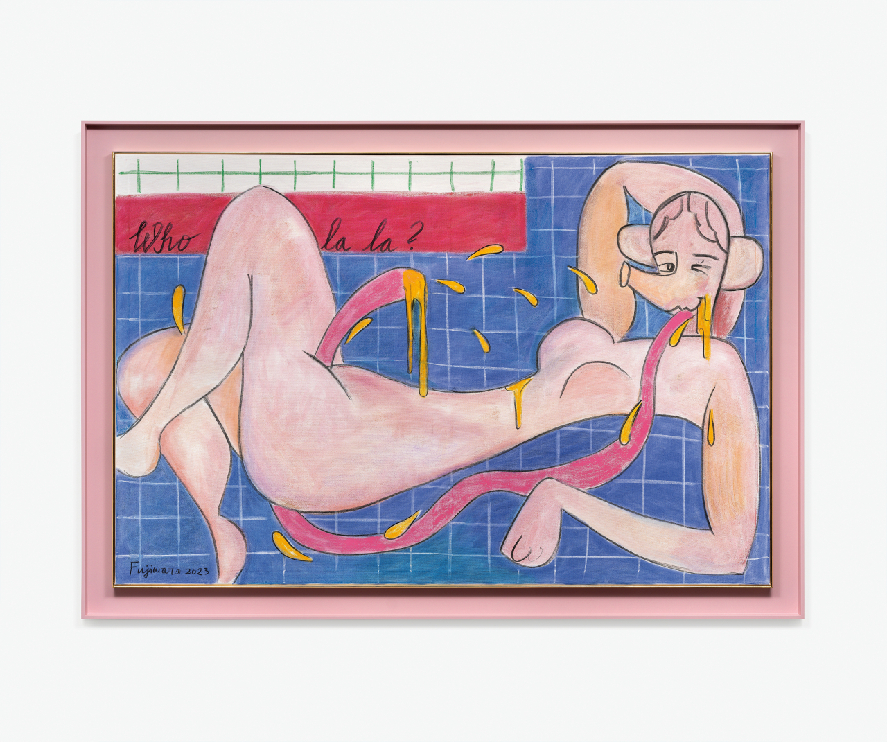 사이먼 후지와라, Who la la (Body Positive), 2023, 캔버스에 목탄, 파스텔, 125x190x2.5cm[갤러리현대 제공]