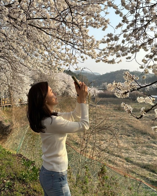 '45세' 김하늘, 벚꽃 나들이…나이 잊은 청바지 뒤태 자랑