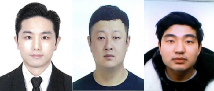 서울 강남구 역삼동 한 아파트 앞에서 A(48)씨를 차량으로 납치한 뒤 이튿날 오전 살해하고 대전 대청댐 인근 야산에 시신을 암매장한 혐의(강도살인·사체유기)로 구속된 3인조. 왼쪽부터 이경우(36), 황대한(36), 연지호(30). [연합]