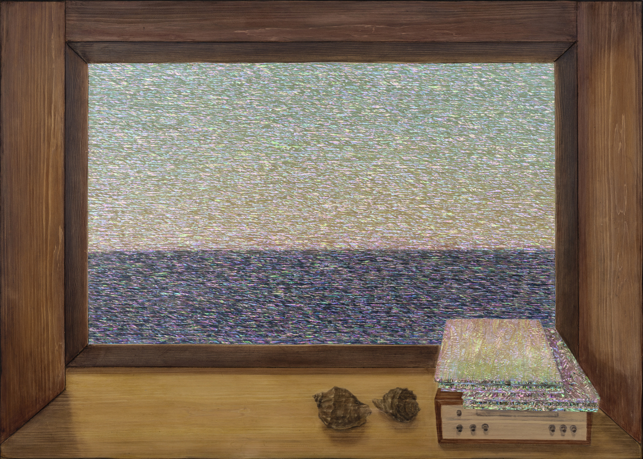 김덕용, 차경 - Ocean Rhapsody, 100&times;140cm, Mixed media (mother of pearl) on wood, 2022 [이화익갤러리 제공]