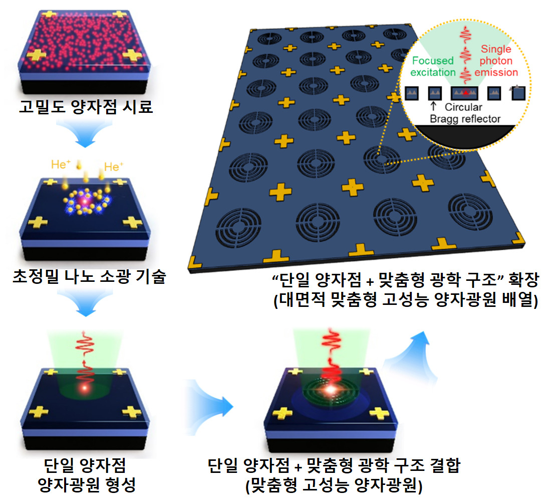 고밀도 양자점으로부터 고성능 맞춤형 양자광원을 다량 제작하는 모식도.[KAIST 제공]