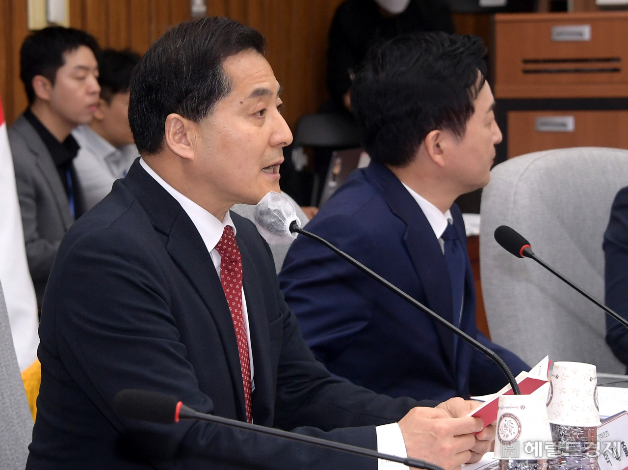 박대출 국민의힘 정책위의장이 20일 서울 영등포구 여의도 국회의사당 본청에서 열린 전세사기 근절 및 피해지원 관련 당정협의회에 참석해 발언하고 있다. 임세준 기자