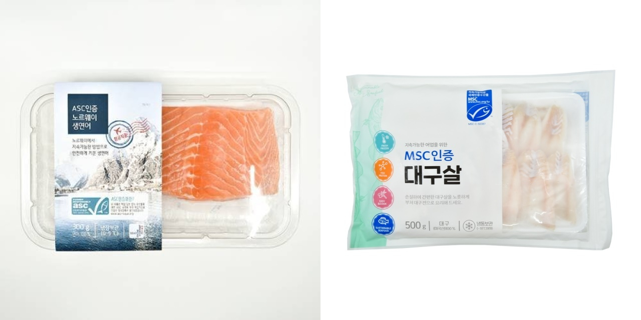 올가홀푸드에서 판매하는 ASC인증 노르웨이 생연어, MSC인증 대구살 [올가홀푸드 제공]
