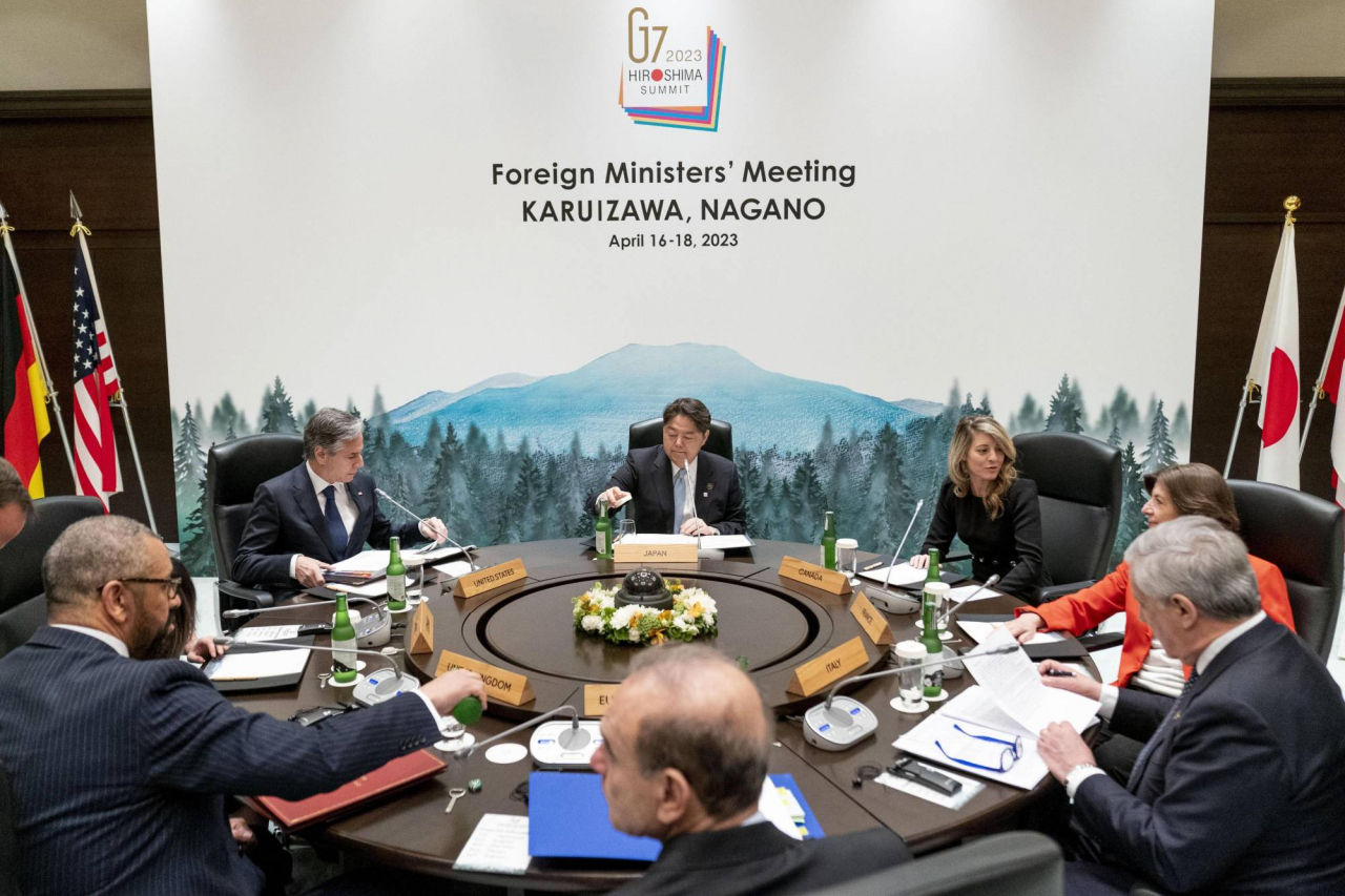 다음달 19일 시작되는 히로시마 G7 정상회담을 앞두고 G7 외교장관 회의가 지난 16~18일 사흘간 일본 가루이자와에서 열렸다.[AP]
