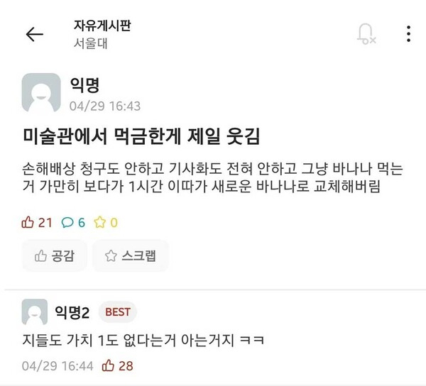 ‘1억짜리 바나나’ 꿀꺽한 서울대생…작가는 “괜찮다”는데 학내는 비판, 왜?