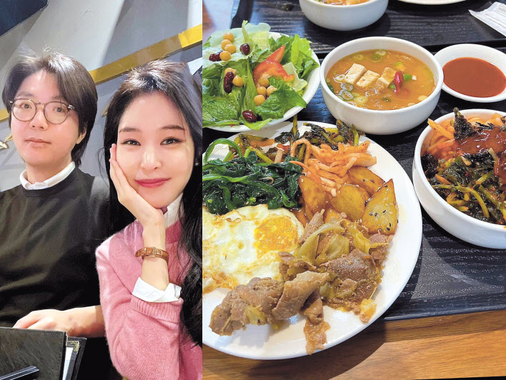 방송인 김태현·미자 부부와 미자가 자신의 SNS에 올린 아파트 조식 사진 [미자 인스타그램 캡처]