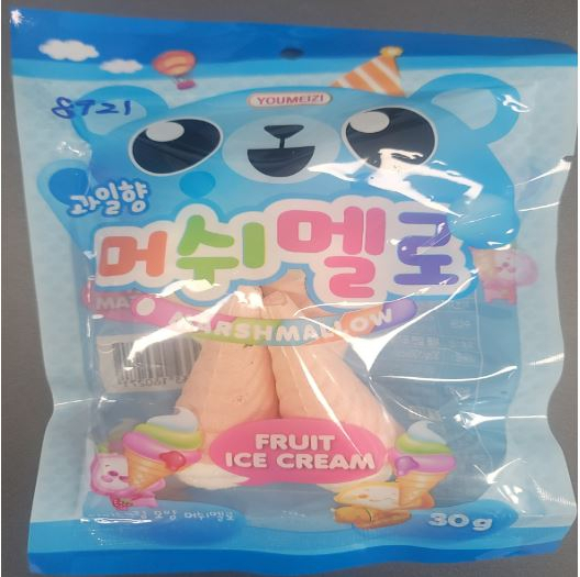 식품의약품안전처로부터 회수 처분을 받은 케이비인터내셔널의 ‘과일향 머쉬멜로’ 제품. [식약처 제공]