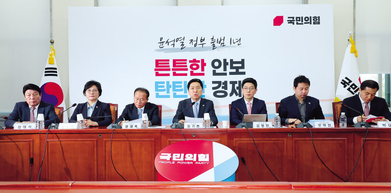 김기현 국민의힘 대표가 11일 열흘 만에 최고위원회의를 재개하고, 모두 발언을 하고 있다. 국민의힘은 김재원·태영호 전 최고위원의 발언 논란과 징계 심사 관계로 지난 4일과 8일 최고위를 열지 않았다. 김기현 대표는 최고위 회의에서 “우리 당 일부 최고위원들의 잇따른 설화로 당원과 국민들께 심려를 끼쳐 당 대표로서 무척 송구한 마음”이라고 말했다. [연합]
