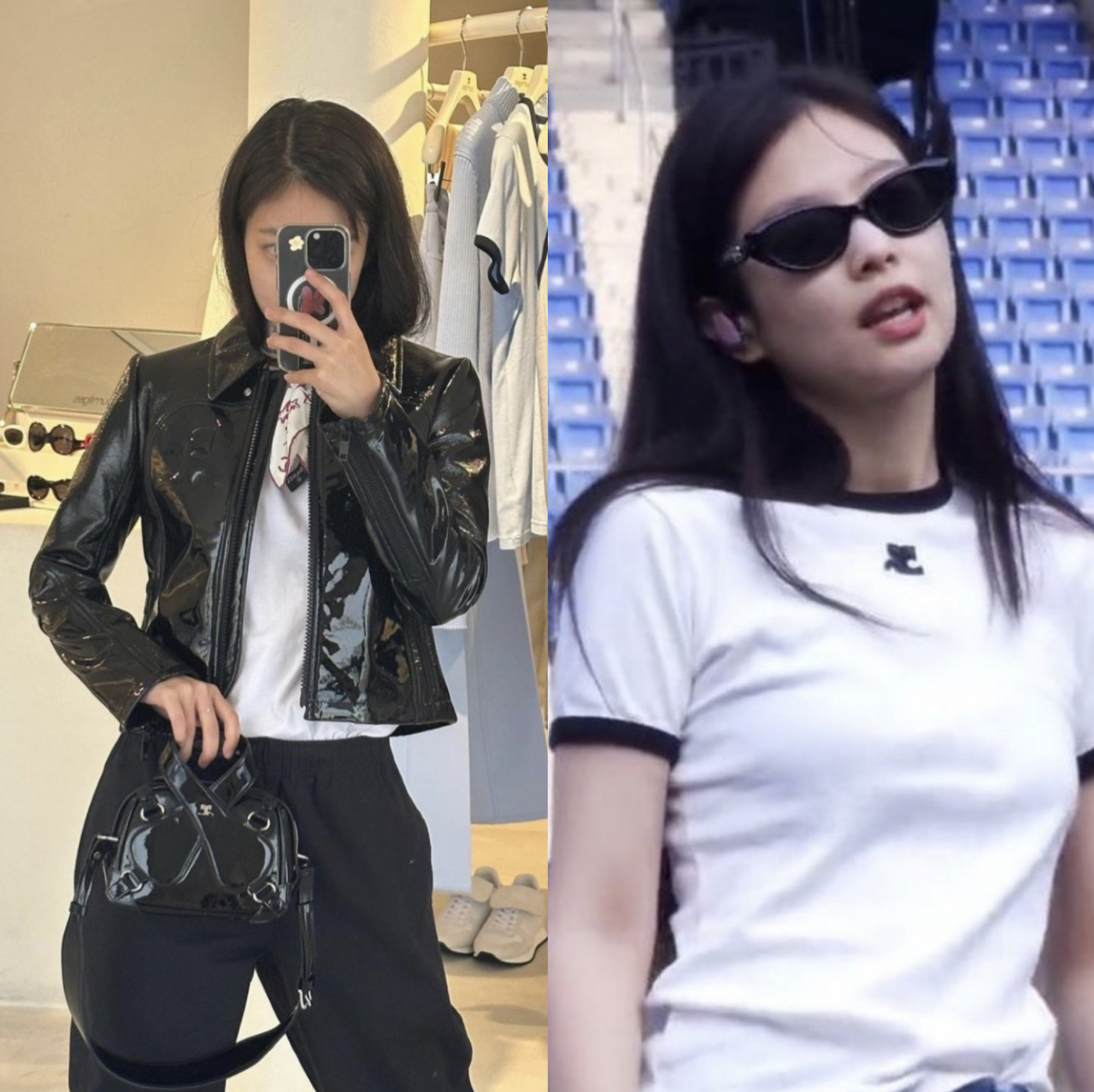 ‘꾸레쥬’ 의류를 입은 걸그룹 블랙핑크 멤버 제니 모습.[제니 인스타그램·인터넷 커뮤니티 캡처]