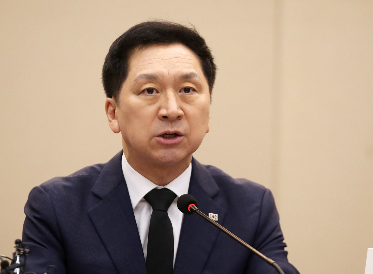 김기현 국민의힘 대표가 18일 오전 광주 서구 치평동 김대중컨벤션센터에서 열린 광주 현장 최고위원회의에서 발언하고 있다. [연합]