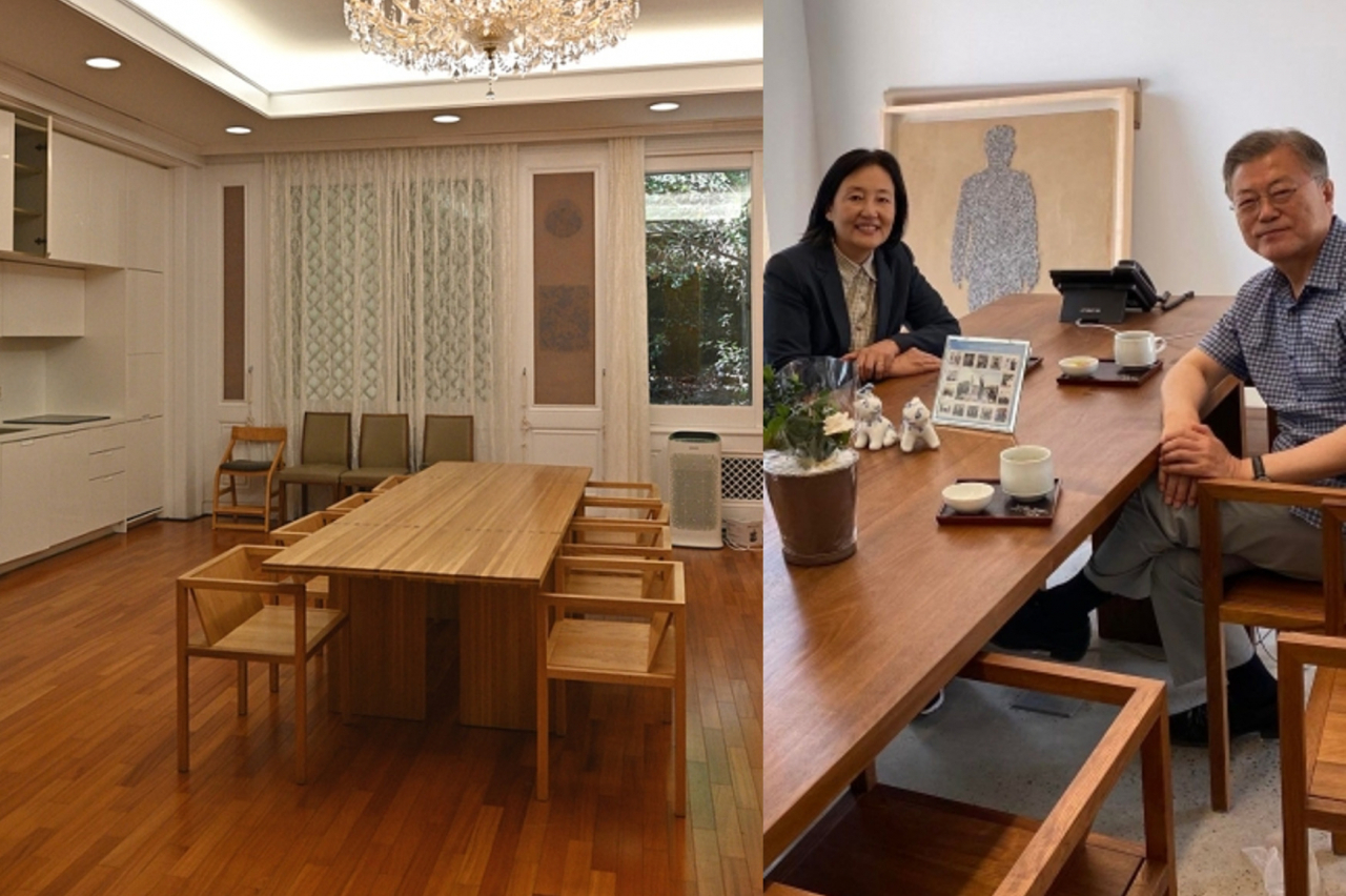 윤석열 대통령 취임 이후 공개한 토토사이트 위치 관저 주방의 모습(왼쪽). 박영선 전 중소벤처기업부 장관이 공개한 문재인 전 대통령 사진(오른쪽). 사진이 공개된 시점은 2022년 5월 24일로 같다. [대통령실] [박영선 페이스북]