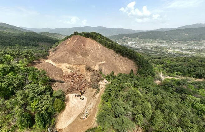 구례 지리산 골프장 조성공사를 위한 벌목 현장. [지리산골프장개발을반대하는구례사람들 제공]