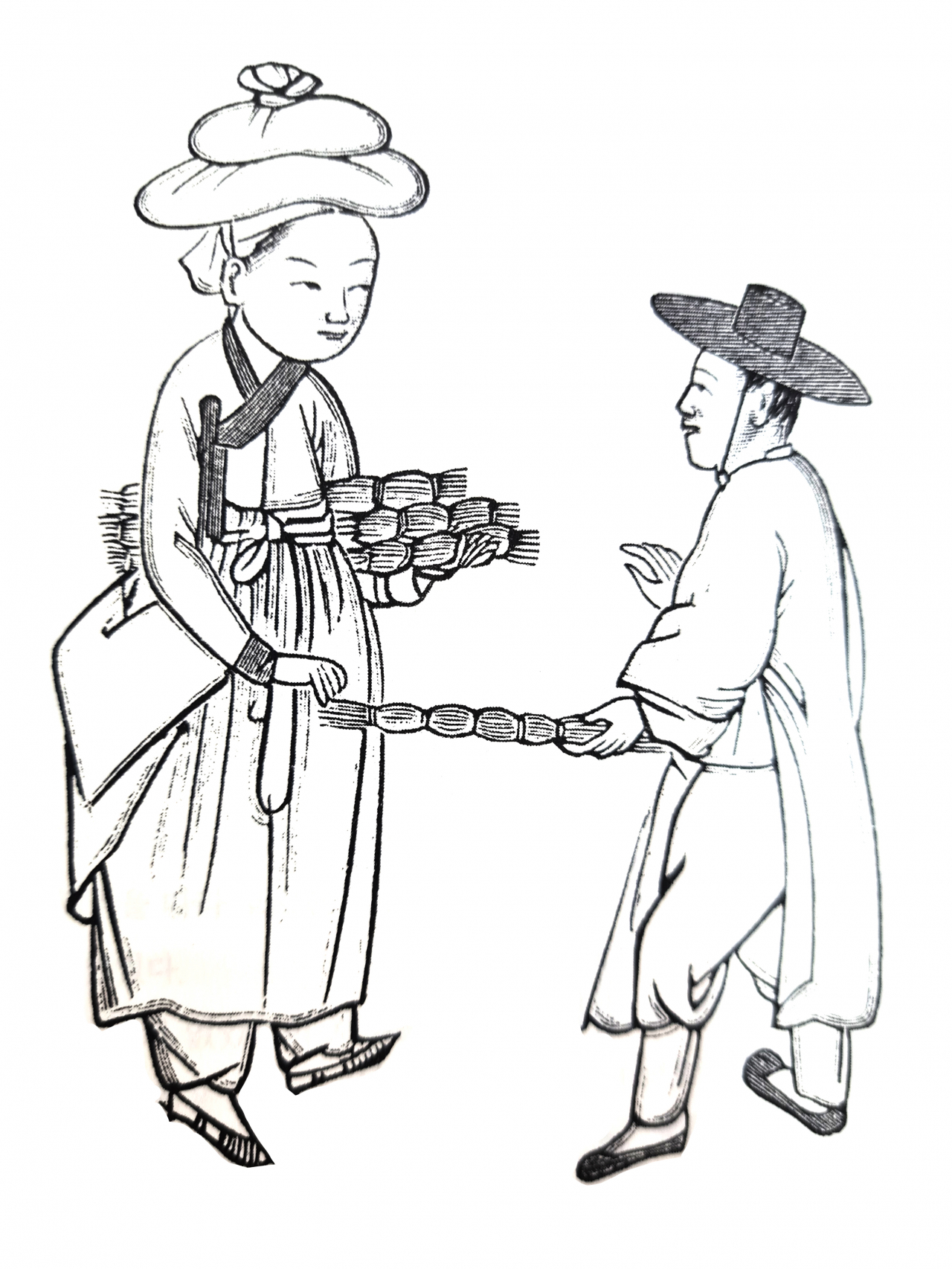 Egg-seller (Illustrations taken from the book "“Life in Corea” (1888) by William Richard Carles.)