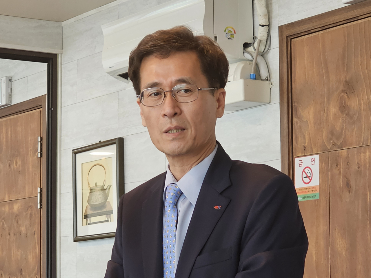 함진규 한국도로공사 사장이 25일 세종시 한 음식점에서 취임 100일을 맞아 열린 국토교통부 출입기자단과의 간담회에서 발언하고 있다. [연합]