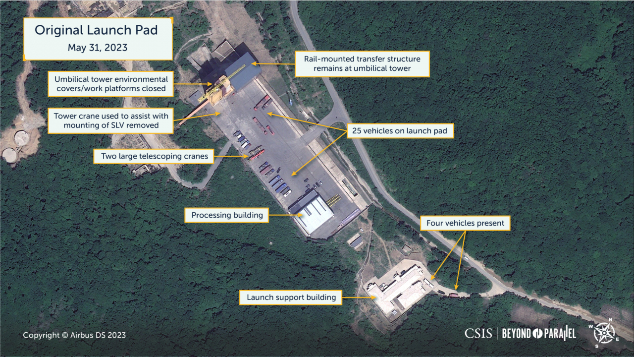 미국 전략국제문제연구소(CSIS)가 공개한 지난달 31일 기존 발사장 위성사진. [연합]