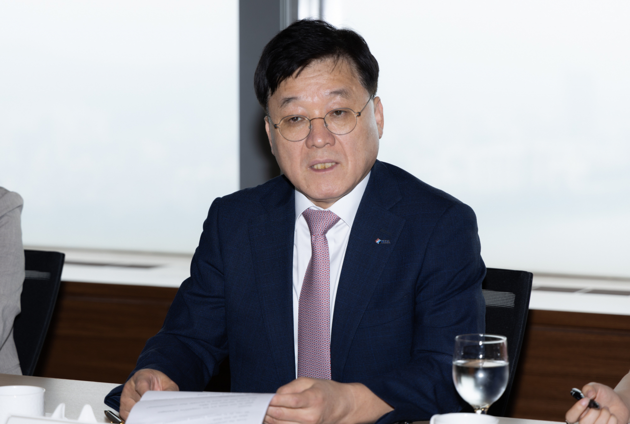 ‘포춘 500 오픈 이노베이션 라운드테이블(Fortune 500 Open Innovation Roundtable)’에서 정만기(사진) 한국무역협회 부회장이 인사말을 하고 있다. [무협 제공]