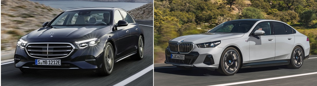 메르세데스-벤츠 ‘E-클래스’(왼쪽), BMW 신형 5시리즈.[메르세데스-벤츠, BMW 코리아 제공]