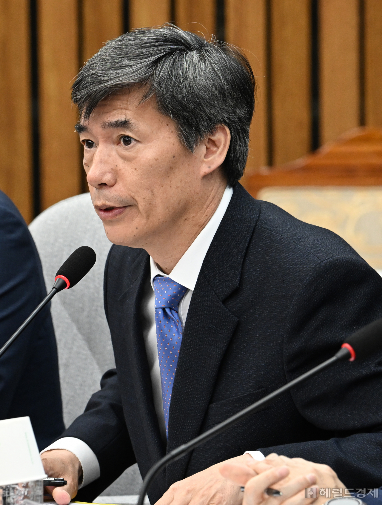 박구연 국무조정실 1차장이 7일 서울 영등포구 여의도 국회의사당 본청에서 열린 국민의힘 우리바다 지키기 검증 TF 확대회의에 참석해 발언하고 있다. 임세준 기자