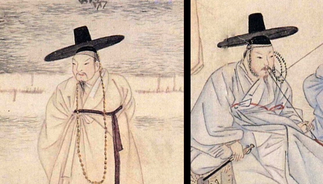챙이 넓고 젖혀지거나 얹어진 모습의 갓. 신윤복 ‘청금상련’(간송미술관·한국데이터베이스산업진흥원)