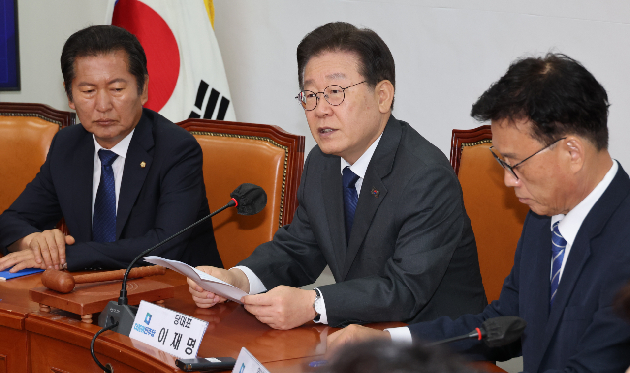이재명 더불어민주당 대표가 7일 국회에서 열린 당 최고위에서 발언하고 있다. [연합]