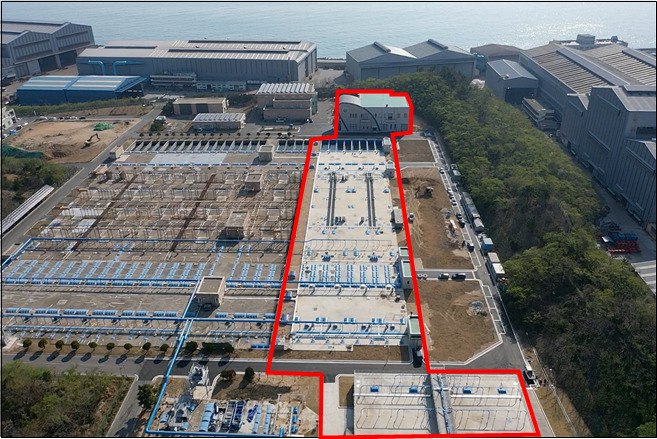 울산 방어진하수처리시설. 빨간선 부분이 증설된 곳이다. [사진=울산시]