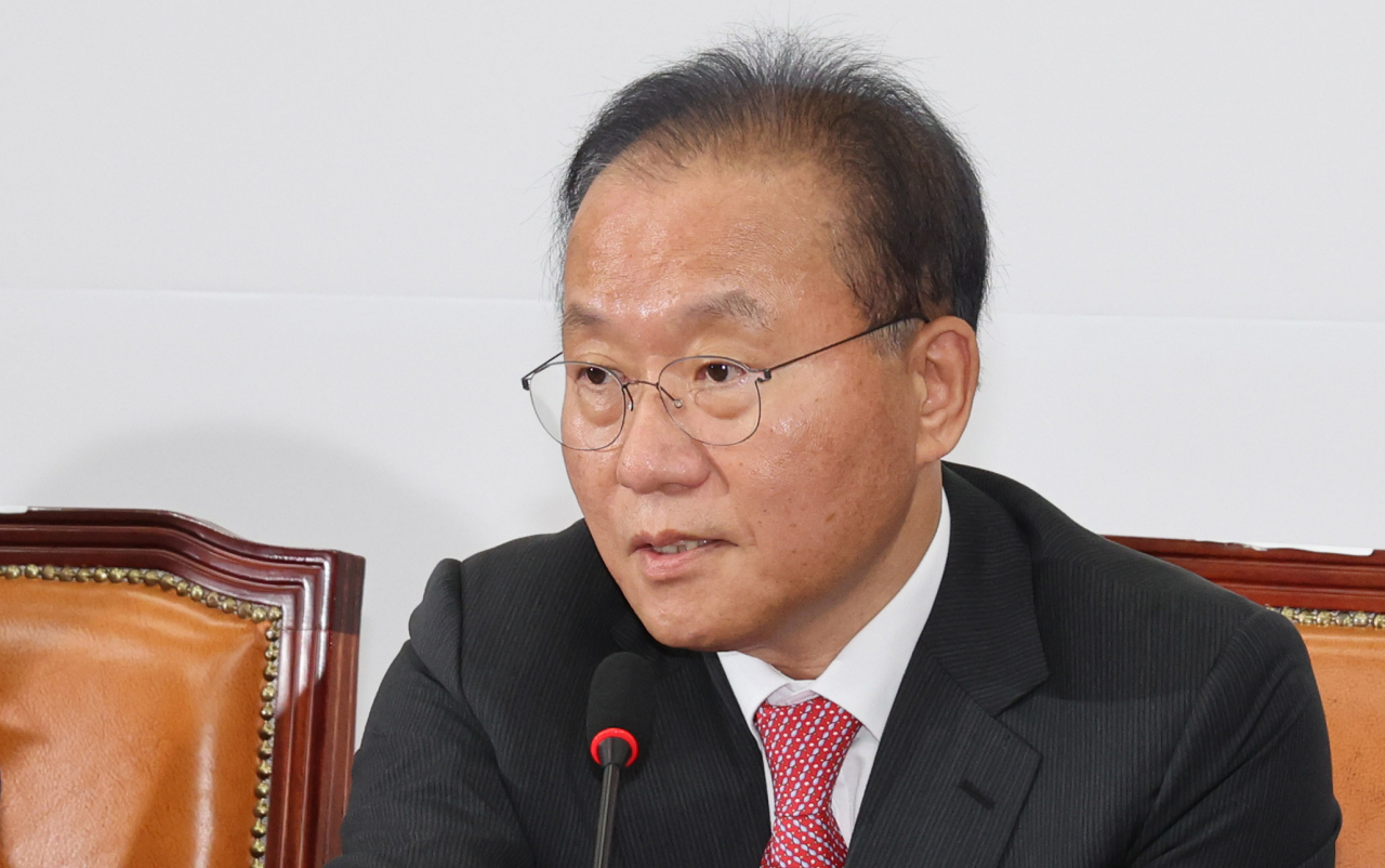 윤재옥 국민의힘 원내대표가 9일 오전 서울 여의도 국회에서 열린 원내대책회의에서 발언하고 있다. [연합]