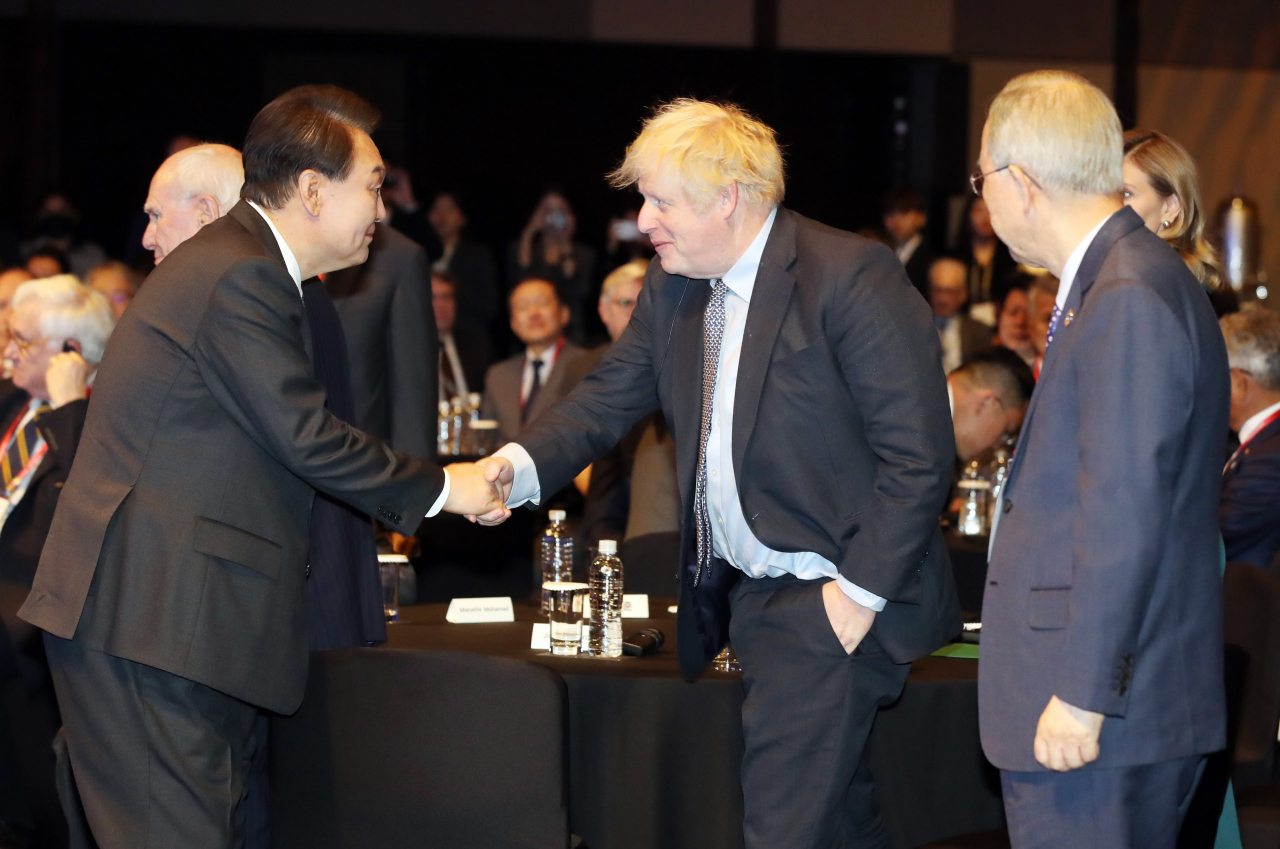 보리스 존슨 전 영국 총리가 이달 중순 서울에서 열린 2023 아시안리더십콘퍼런스 개회식에 참석하고 있다. [연합]