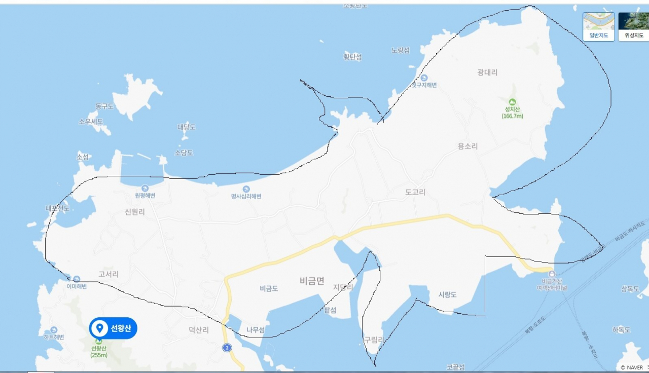 큰 새가 날아가는 모습의 비금도