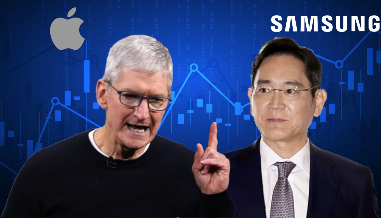 팀 쿡(왼쪽) 애플 CEO와 이재용 삼성전자 회장 [게티이미지뱅크·연합]