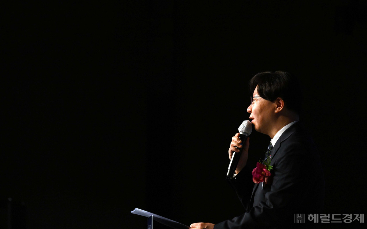 김소영 금융위원회 부위원장이 15일 서울 중구 더 플라자호텔 그랜드볼룸에서 열린 헤럴드 금융·부동산포럼 2023에서 축사를 하고 있다. 이상섭 기자