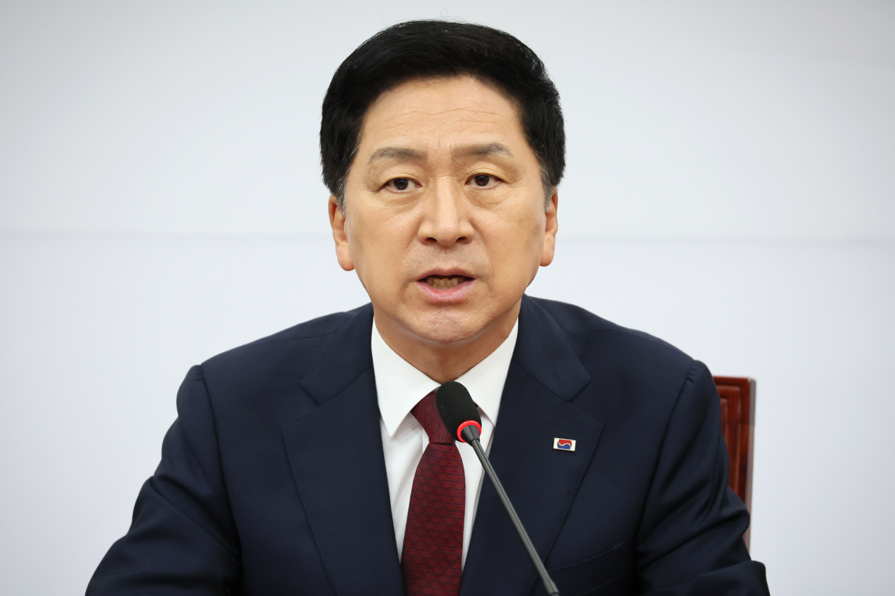 김기현 국민의힘 대표가 15일 오전 국회에서 열린 최고위원회의에서 발언하고 있다. [연합]
