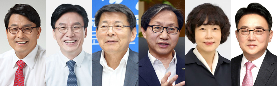 기후위기와 제반 환경 변화로 야기된 이 시대의 각종 문제를 극복코자 ‘청년의, 청년에 의한, 청년을 위한 기후환경 입법 배틀’을 표방하는 국회 솔버톤대회가 오는 7월1~2일 이틀간 국회 의원회관에서 열린다. 대회를 공동주최하는 윤상현(왼쪽부터) 의원, 김민석 의원, 서삼석 의원, 김성주 의원, 최연숙 의원, 김희곤 의원.