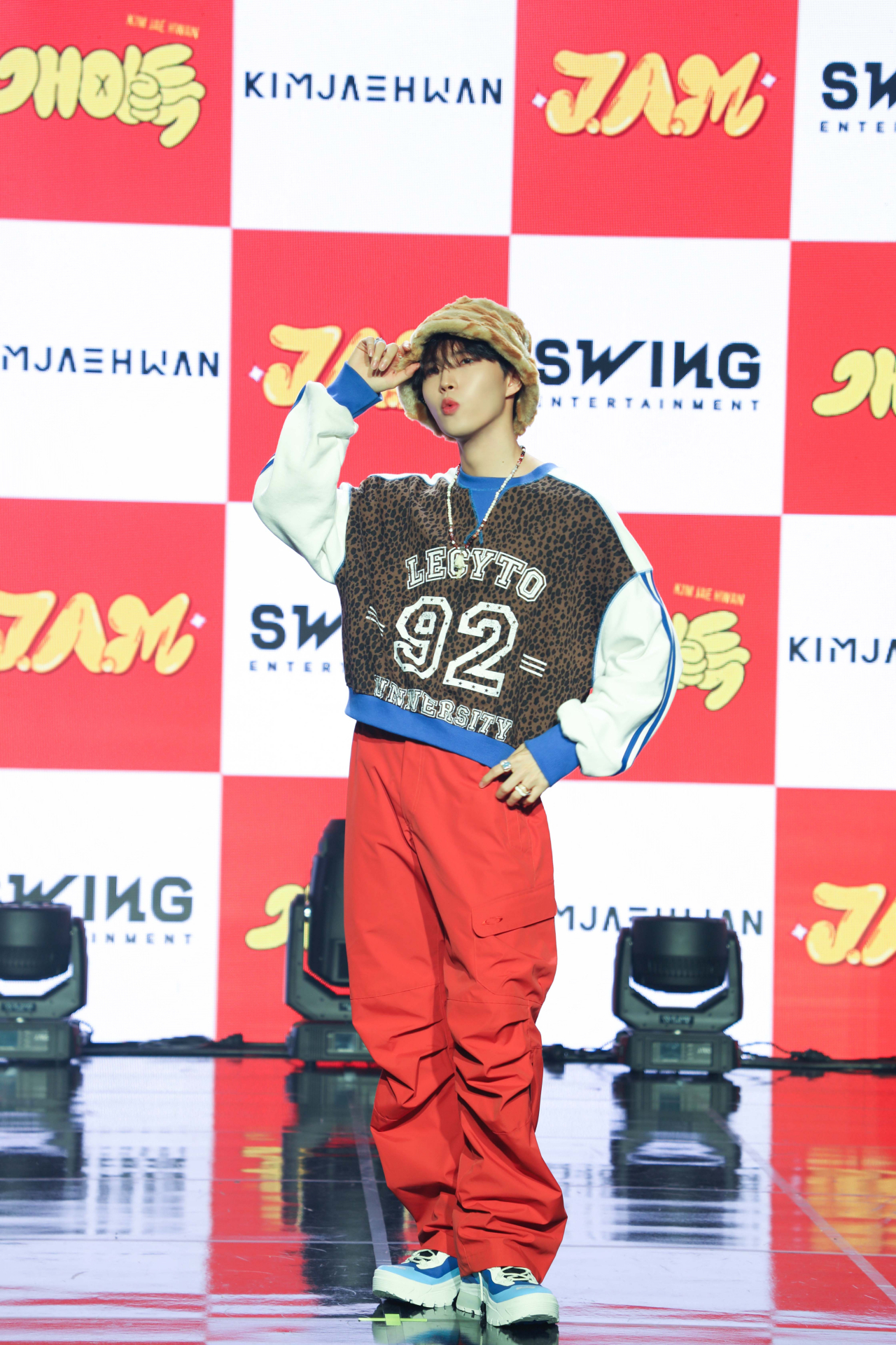Singer Kim Jae-hwan poses during the media showcase event for his sixth EP, "J.A.M," held in Seoul on Tuesday. (Swing Entertainment)