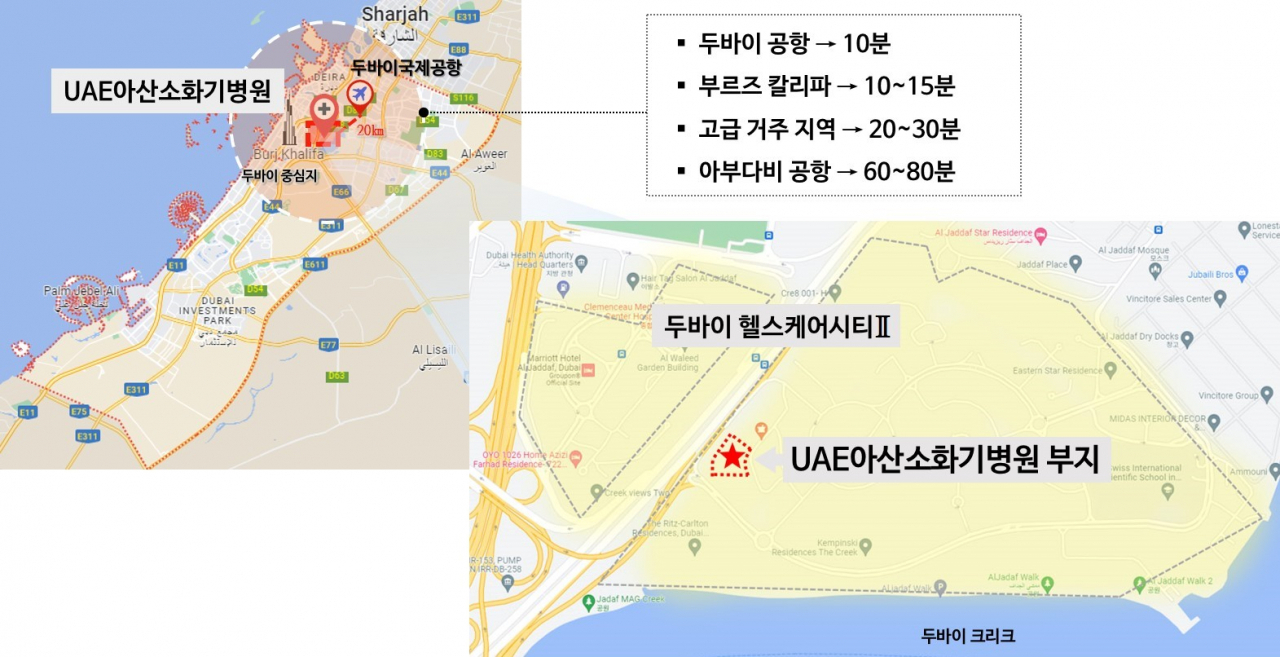 UAE아산소화기병원(가칭) 부지 위치도