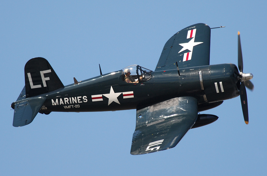 A restored photo of the F4U-4 Corsair fighter jet deployed during the Korean War. (Photo courtesy of Gerry Metzler‘s Flicker)