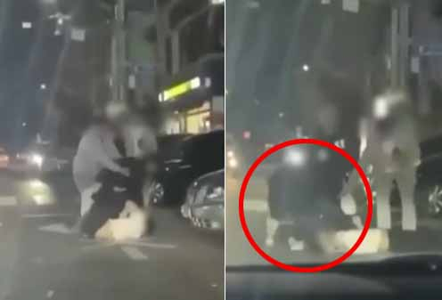 충난 서산에서 발생한 무차별 폭행 사건 당시 상황이 인근 차량 블랙박스에 찍힌 모습. [독자제공=연합]