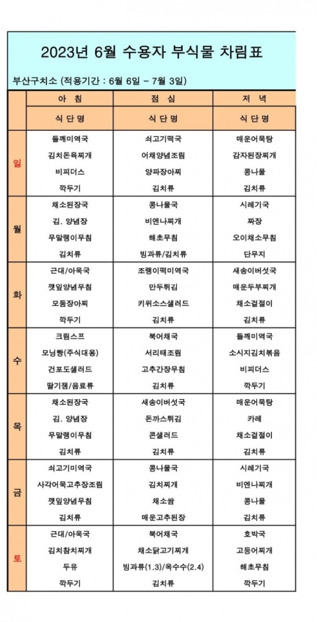 '교도소 황제식단'이 한끼 1600원?…법무부 