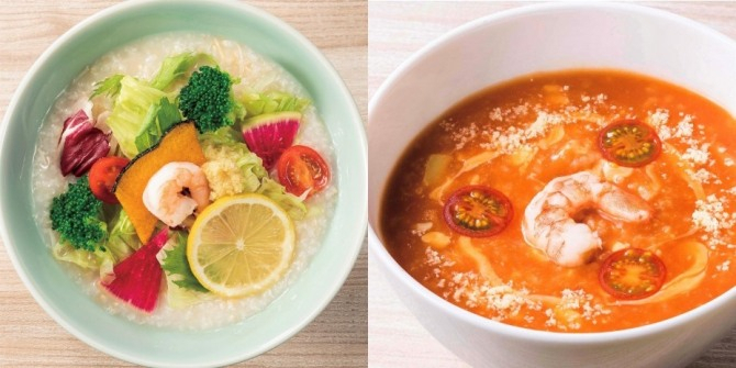 8종 채소 야채죽(왼쪽), 새우 치즈 토마토죽 [그린하우스푸드 인스타그램]