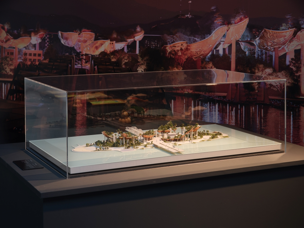 An installation view of Heatherwick Studio's model for "Soundscape," a proposed redesign of Nodeul Island (Suum Project)