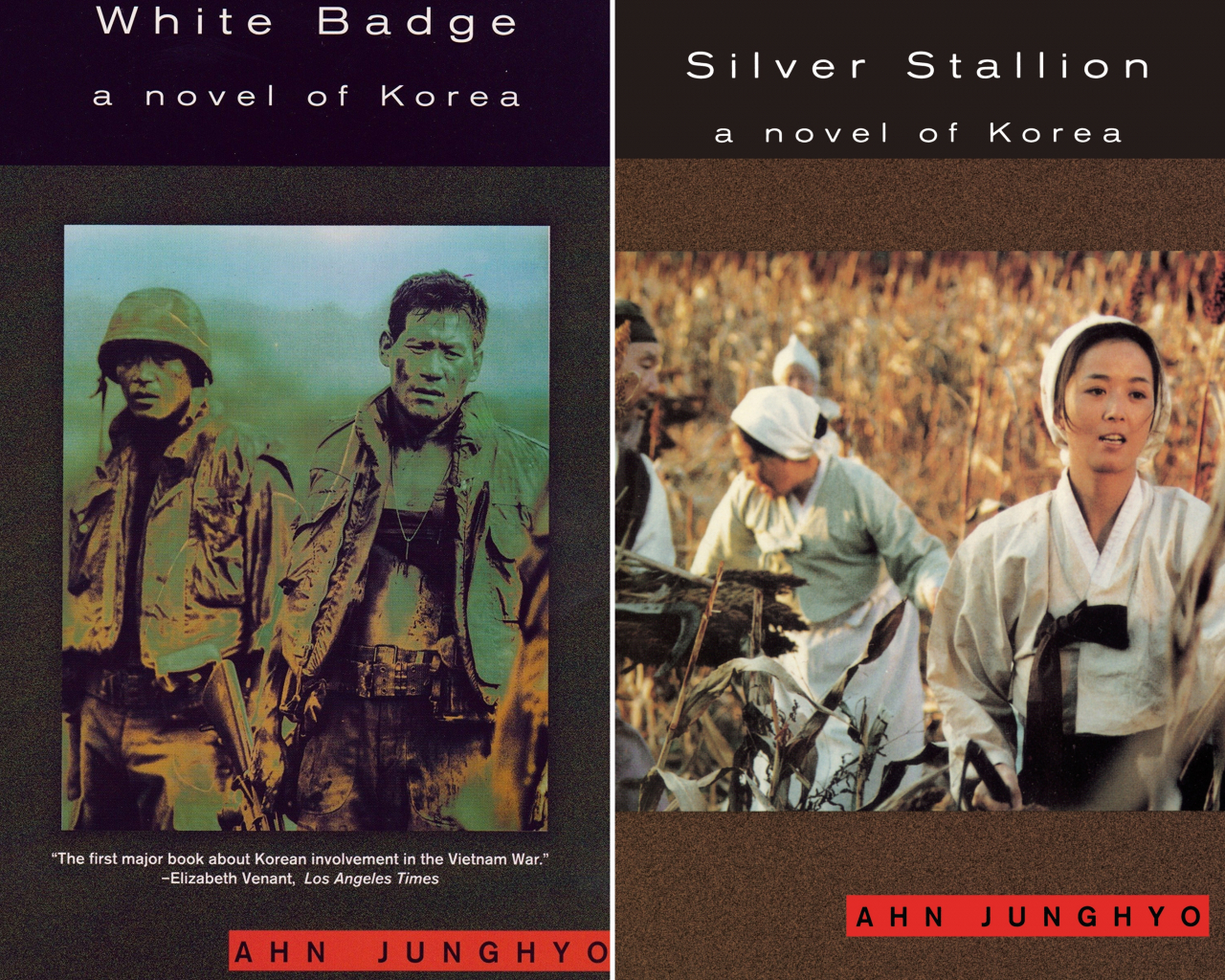 “White Badge” (left) and “Silver Stallion“ by Ahn Jung-hyo (Soho Press)