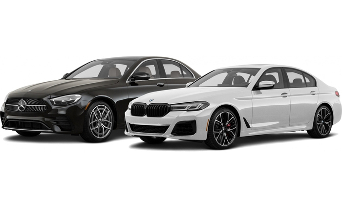 벤츠 E클래스(왼쪽)와 BMW 5시리즈 모델. [이마트24 제공]